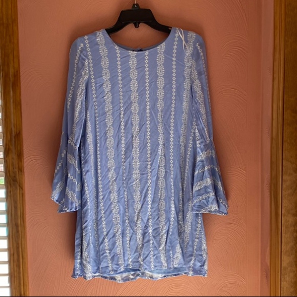 Ruffled-arm Blue Dress